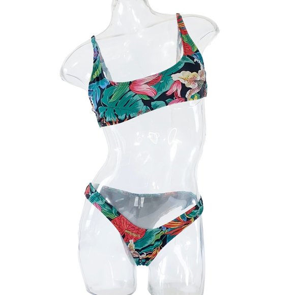 EUC Tropical Floral 2-Piece Bikini | Women's Size M | Black & Green Swimwear - Picture 1 of 3